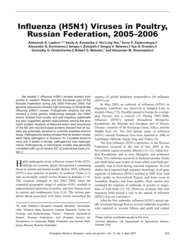 Influenza (H5N1) Viruses in Poultry, Russian Federation, 2005–2006 Aleksandr S