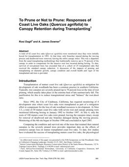 Quercus Agrifolia) to Canopy Retention During Transplanting1