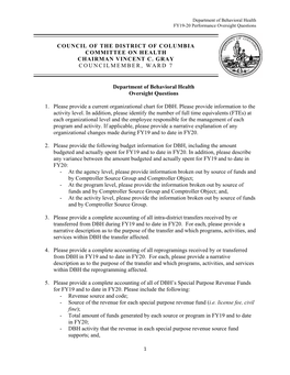 Department of Behavioral Health FY19-20 Performance Oversight Questions