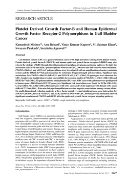 Platelet Derived Growth Factor-B and Human Epidermal Growth Factor Receptor-2 Polymorphisms and Gall Bladder Cancer