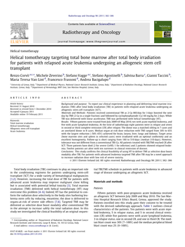 Helical Tomotherapy Targeting Total Bone Marrow After Total Body