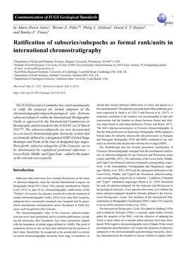 Ratification of Subseries/Subepochs As Formal Rank/Units in International Chronostratigraphy