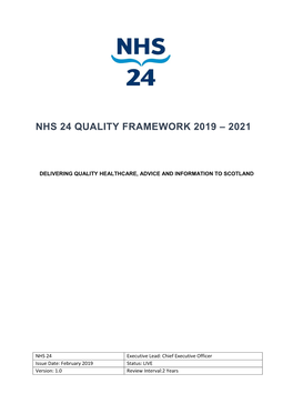 Nhs 24 Quality Framework 2019 – 2021