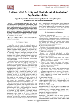 Antimicrobial Activity and Ph Phyllanthus Icrobial Activity And