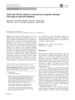 SOX6 and PDCD4 Enhance Cardiomyocyte Apoptosis Through LPS-Induced Mir-499 Inhibition