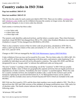 Country Codes in ISO 3166 Page 1 of 10 Country Codes in ISO 3166