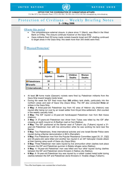 Protection of Civilians – Weekly Briefing Notes 3 – 9 May 2006