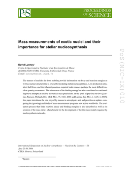 Mass Measurements of Exotic Nuclei Andimportance Their for Stellar Nucleosynthesis Pos(NIC-IX)010 ]