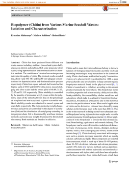 Biopolymer (Chitin) from Various Marine Seashell Wastes: Isolation and Characterization