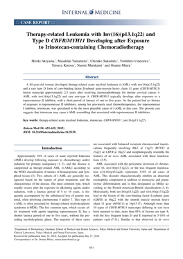 Therapy-Related Leukemia with Inv (16)(P13. 1Q22) and Type D CBFB