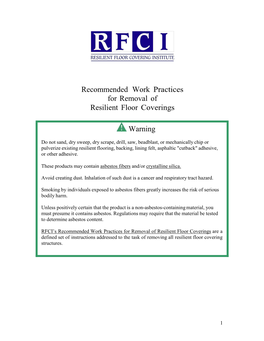 Recommended Work Practices for Removal of Resilient Floor Coverings