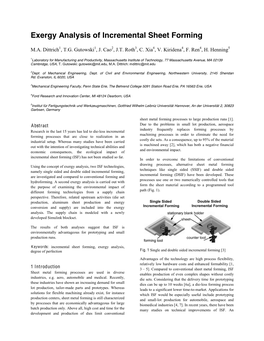 Exergy Analysis of Incremental Sheet Forming