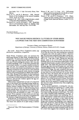 Why House Wrens Destroy Clutches of Other Birds: a Support for the Nest Site Competition Hypothesis’