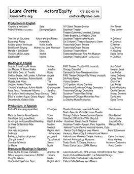 Laura Crotte Actors’Equity 773 220 00 76 Lauracrotte.Org Croticeli@Yahoo.Com