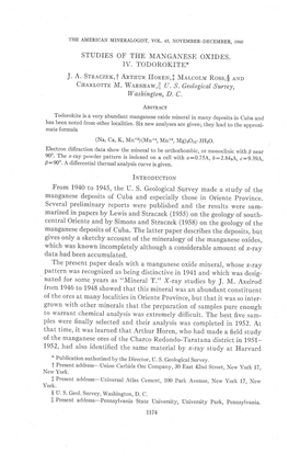 Studies of the Manganese Oxides. Iv. Todorokite* J. A