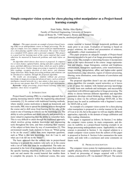 Simple Computer Vision System for Chess Playing Robot Manipulator As a Project-Based Learning Example