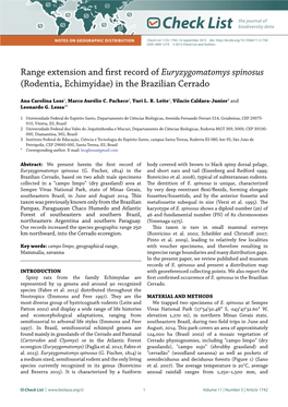 Euryzygomatomys Spinosus (Rodentia, Echimyidae) in the Brazilian Cerrado