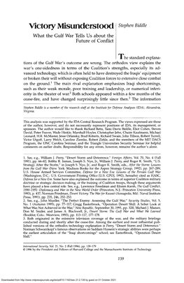 Victory Misunderstood Stephen Biddle What the Gulf War Tells Us About the Future of Conflict