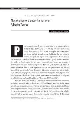 Nacionalismo E Autoritarismo Em Alberto Torres