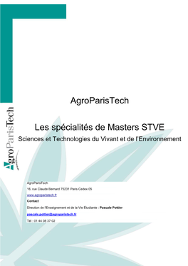 Agroparistech Les Spécialités De Masters STVE