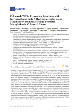 Enhanced CXCR4 Expression Associates with Increased Gene Body 5-Hydroxymethylcytosine Modiﬁcation but Not Decreased Promoter Methylation in Colorectal Cancer