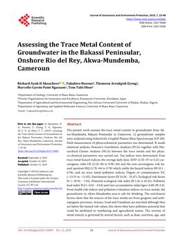 Assessing the Trace Metal Content of Groundwater in the Bakassi Peninsular, Onshore Rio Del Rey, Akwa-Mundemba, Cameroun