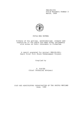 Summary of the Geology, Geomorphology, Climate and Vegetation O:R: the Sep:I.K and Ramu River Catchments with Notes on Their Relevance to Fisheries