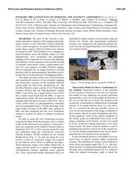 Exomars: Pre-Launch Pancam Modeling and Accuracy Assessment