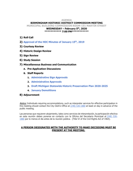 Agenda Birmingham Historic District Commission Meeting