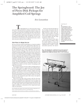 The Springboard: the Joy of Piezo Disk Pickups for Amplified Coil