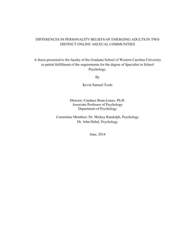 Differences in Personality Beliefs of Emerging Adults in Two Distinct Online Asexual Communities