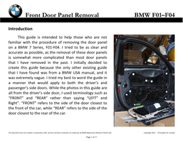 Front Door Panel Removal BMW F01–F04