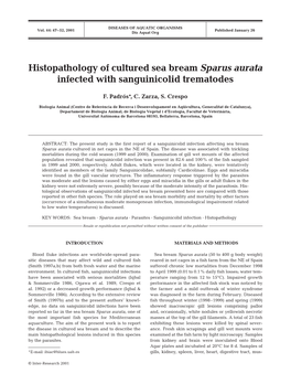 Histopathology of Cultured Sea Bream Sparus Aurata Infected with Sanguinicolid Trematodes