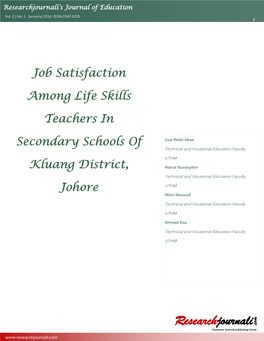 Job Satisfaction Among Life Skills Teachers in Secondary Schools of Kluang, Johore