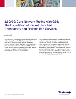 2.5G/3G Core Network Testing with G35: the Foundation of Packet Switched Connectivity and Reliable IMS Services