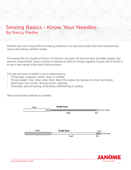 Sewing Basics - Know Your Needles by Nancy Fiedler
