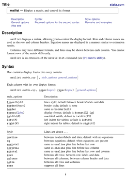 Matlist — Display a Matrix and Control Its Format