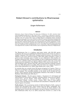 Robert Brown's Contributions to Rhamnaceae Systematics