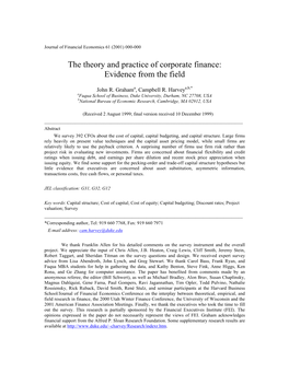 The Theory and Practice of Corporate Finance: Evidence from the Field