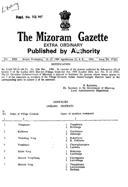 The Mizoram Gazette EXTRA ORDINARY Published by A~~Hority