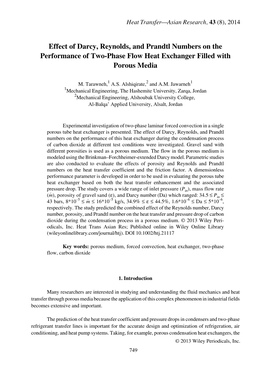 Effect of Darcy, Reynolds, and Prandtl Numbers on the Performance of Two-Phase Flow Heat Exchanger Filled with Porous Media