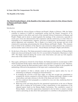 Third Periodical Report of the Republic of the Sudan Under Article 62 of the African Charter on Human and People’S Rights May 2006