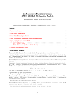 Brief Summary of Functional Analysis APPM 5440 Fall 2014 Applied Analysis