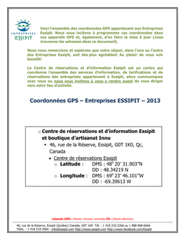Coordonnées GPS – Entreprises ESSIPIT – 2013