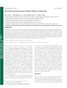 Mammalian Insectivores Exert Topdown Effects on Azteca Ants