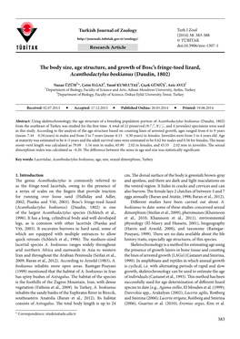 The Body Size, Age Structure, and Growth of Bosc's Fringe