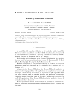 Geometry of Foliated Manifolds