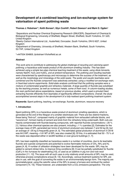 Development of a Combined Leaching and Ion-Exchange System for Valorisation of Spent Potlining Waste