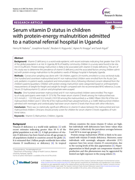 Serum Vitamin D Status in Children with Protein-Energy Malnutrition