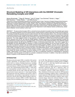 Structural Modeling of GR Interactions with the SWI/SNF Chromatin Remodeling Complex and C/EBP